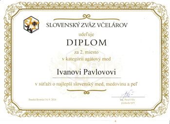 Ocenenie agátový med 2024 Ocenenie agátový med  2024